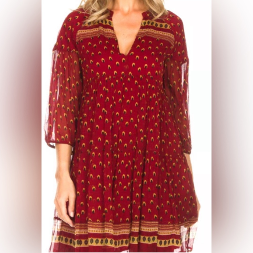 BA&SH deep red patterned mini dress, size XS (0), excellent condition